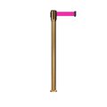 Montour Line Retractable Belt Fixed Stanchion, 2ft Sat.Brass Post  9ft. Fl.Pnk Belt MX530F-SB-FPK-90